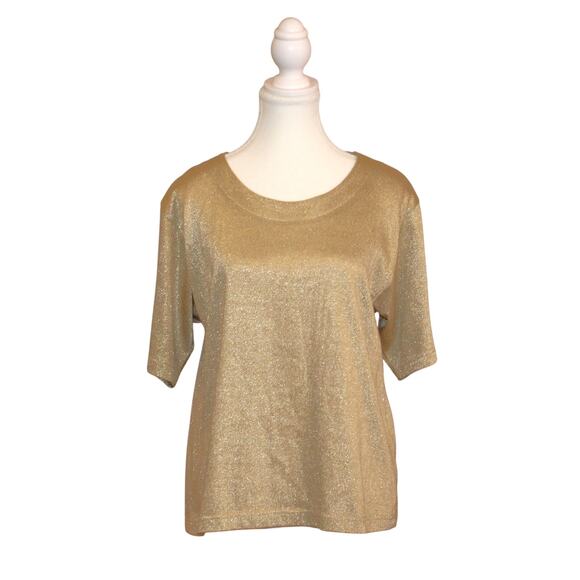 Women's Gold Shimmer Short Sleeve Scoop Neck Top Active Attitudes, sz M - Picture 1 of 8